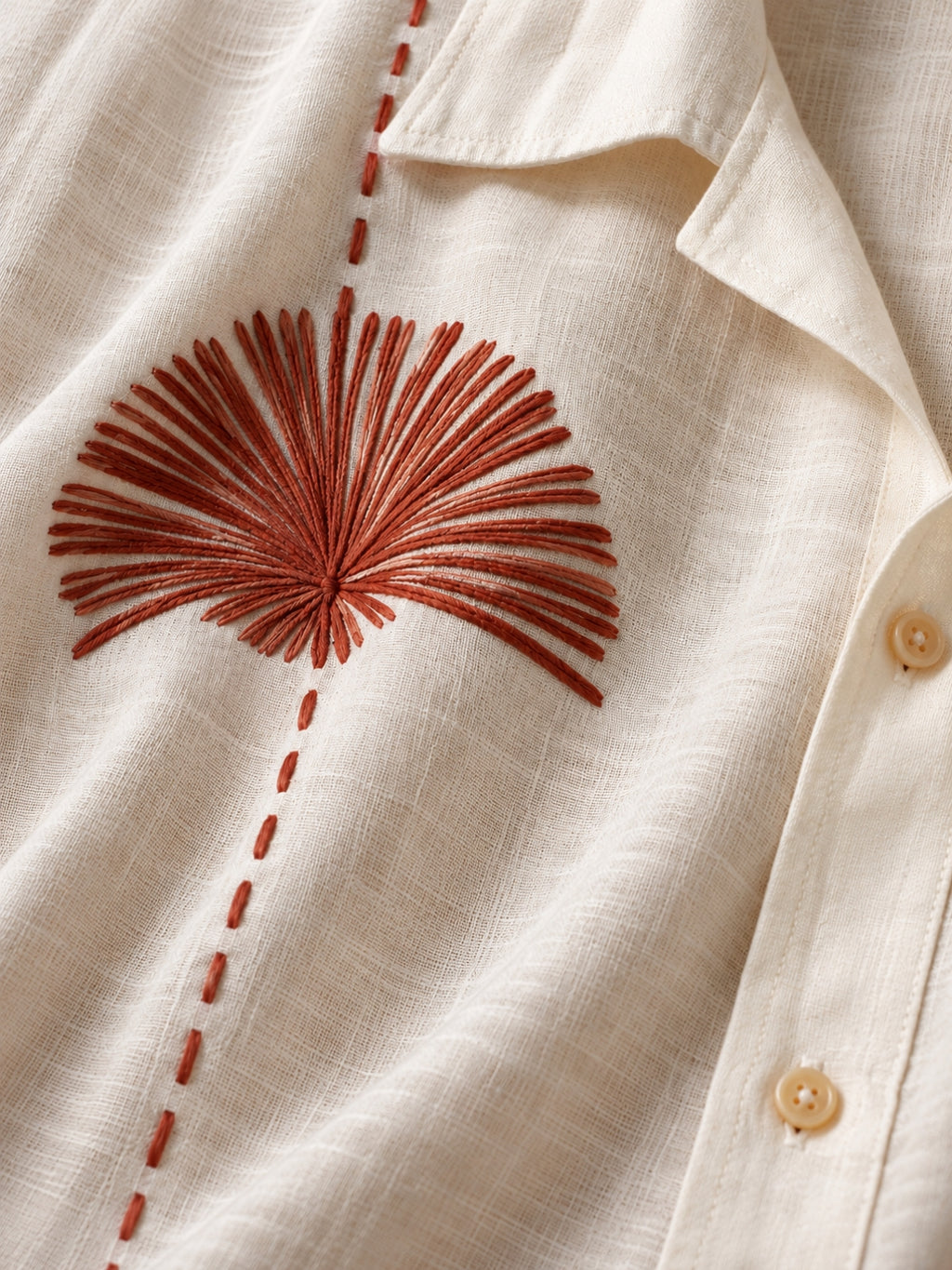 Pure Linen Embroidered Shirt Men