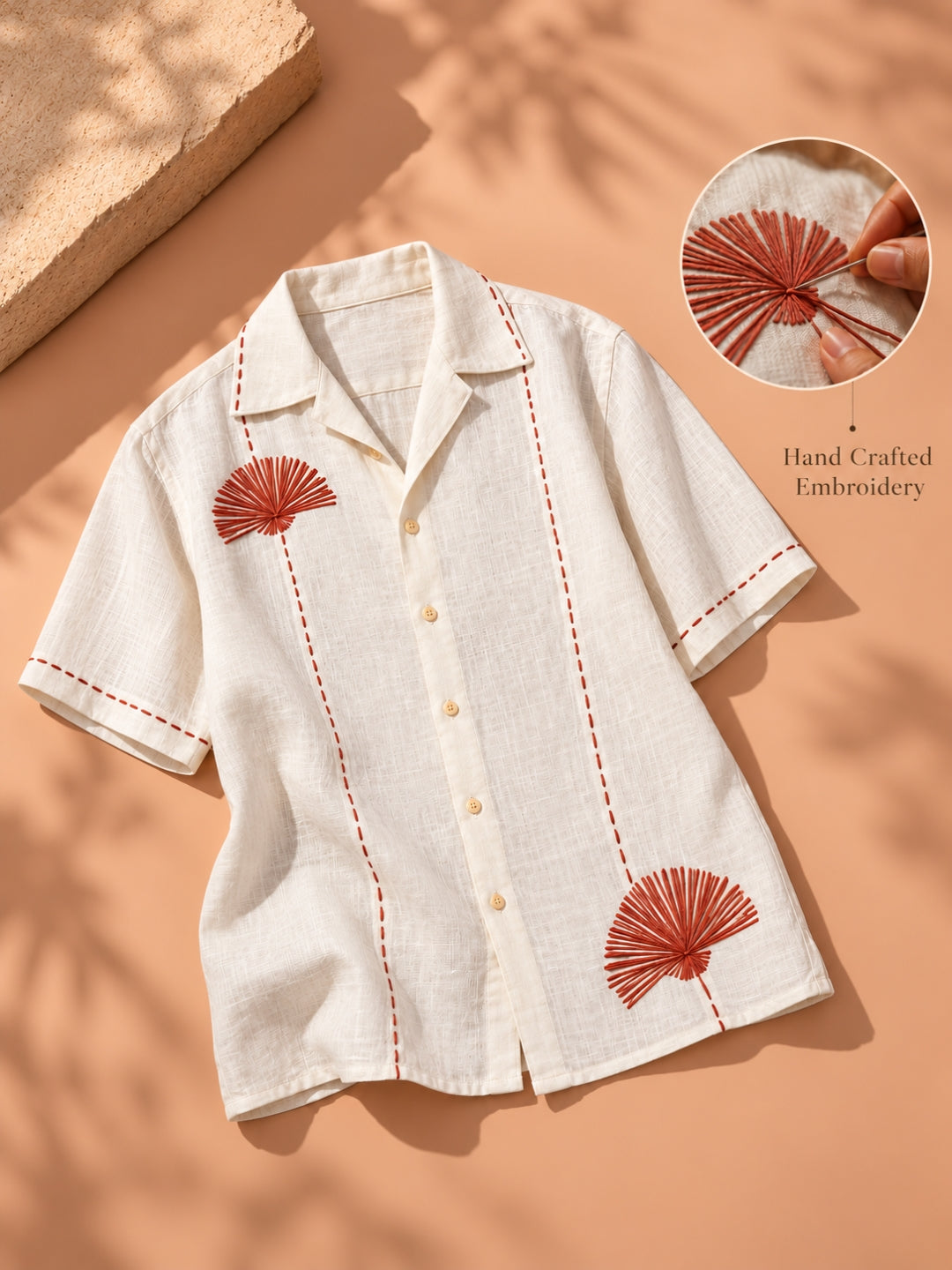 Pure Linen Embroidered Shirt Men