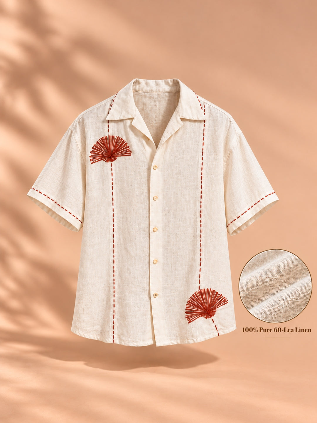 Pure Linen Embroidered Shirt Men