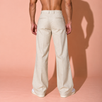Natural Beige Pure Linen Trousers Men