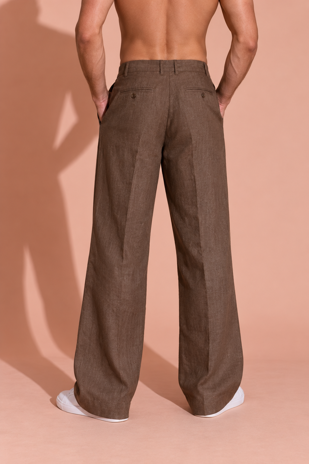 Walnut Brown Pure Linen Trousers Men