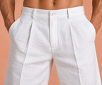 luxury White Pure Linen Trousers Men