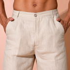 luxury Beige Pure Linen Trousers Men