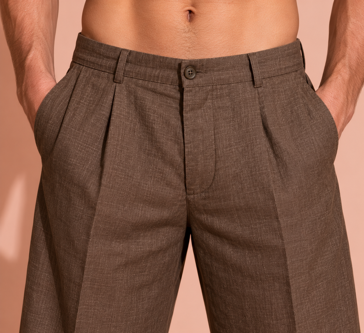 Walnut Brown Pure Linen Trousers Men