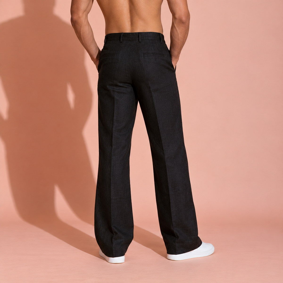Black Pure Linen Trousers Men