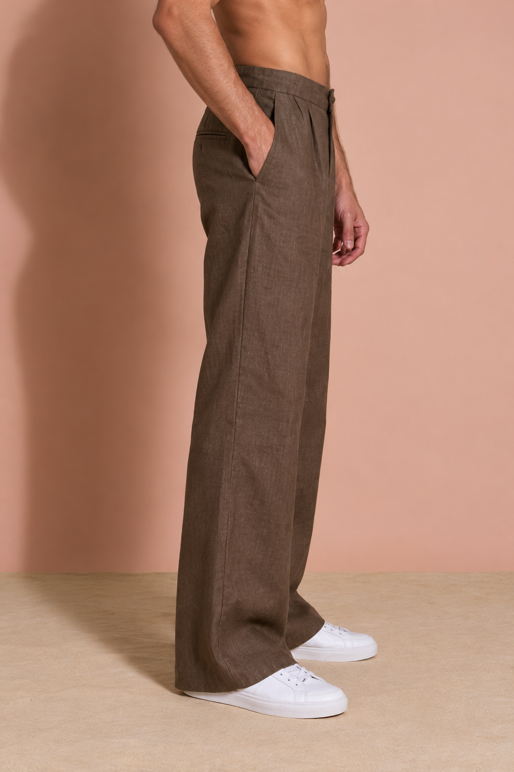 Walnut Brown Pure Linen Trousers Men