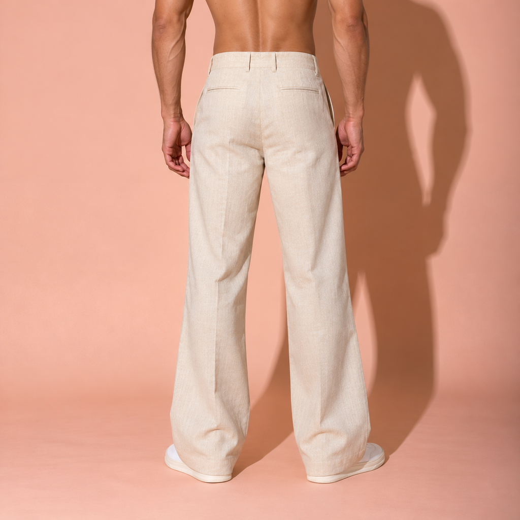 Classic Light Beige Pure Linen Trousers Men