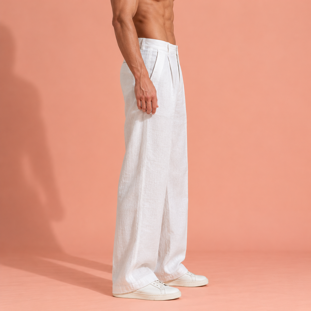 luxury White Pure Linen Trousers Men