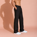 Black Pure Linen Trousers Men