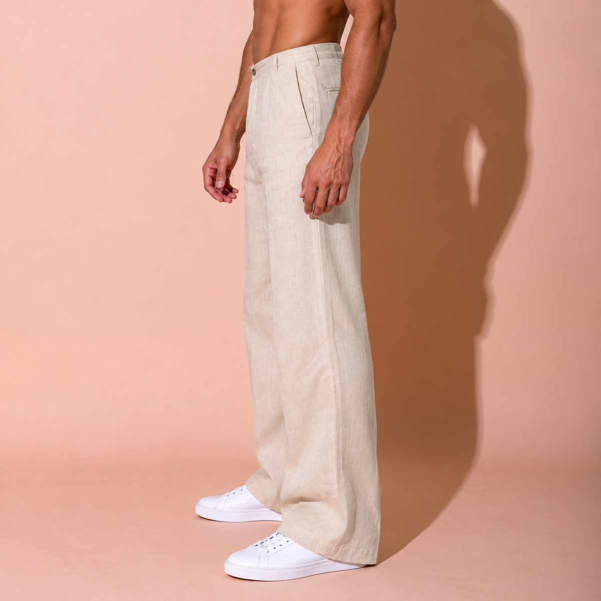 luxury Beige Pure Linen Trousers Men
