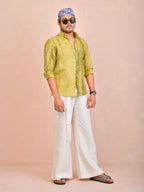 Tie & Dye Washed Olive Pure Linen Shirt