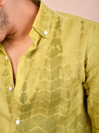 Tie & Dye Washed Olive Pure Linen Shirt