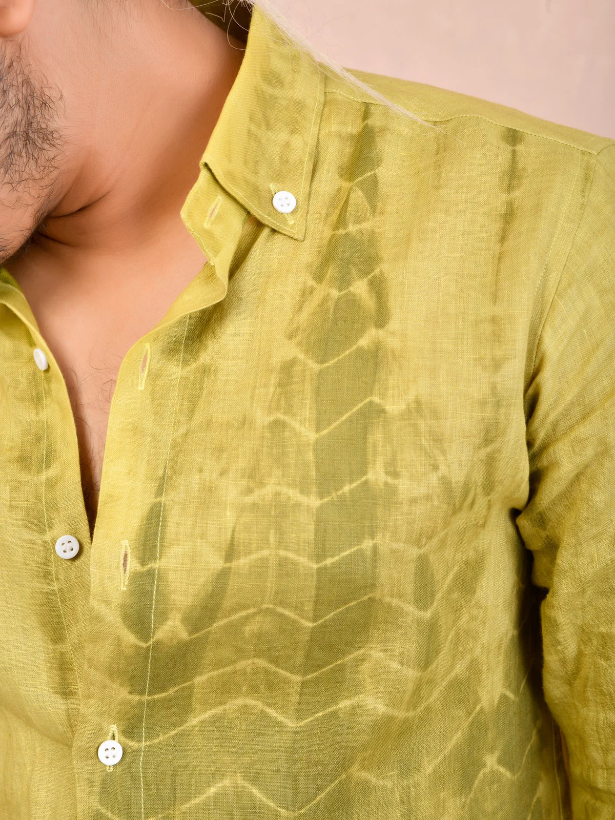 Tie & Dye Washed Olive Pure Linen Shirt