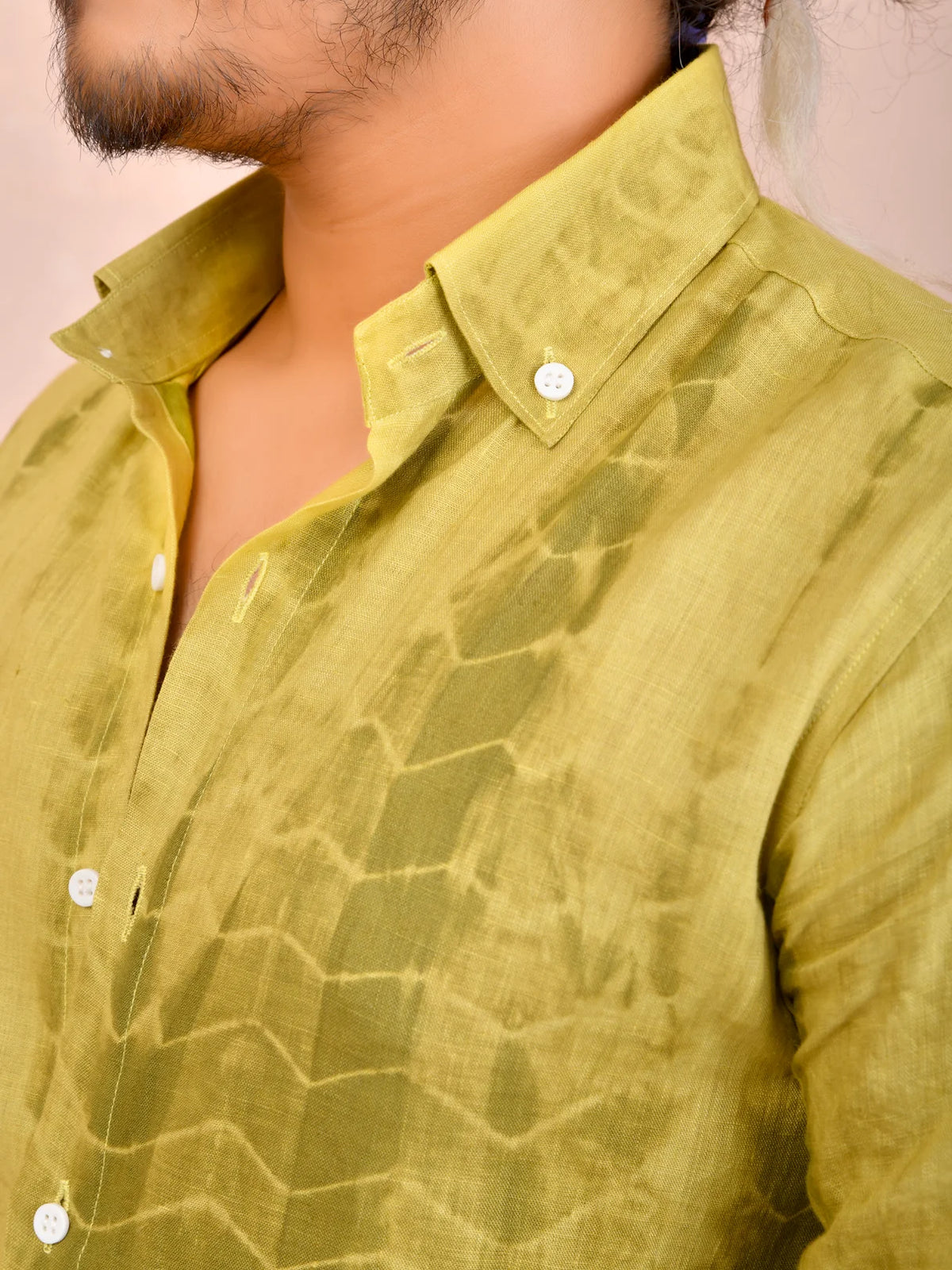 Tie & Dye Washed Olive Pure Linen Shirt