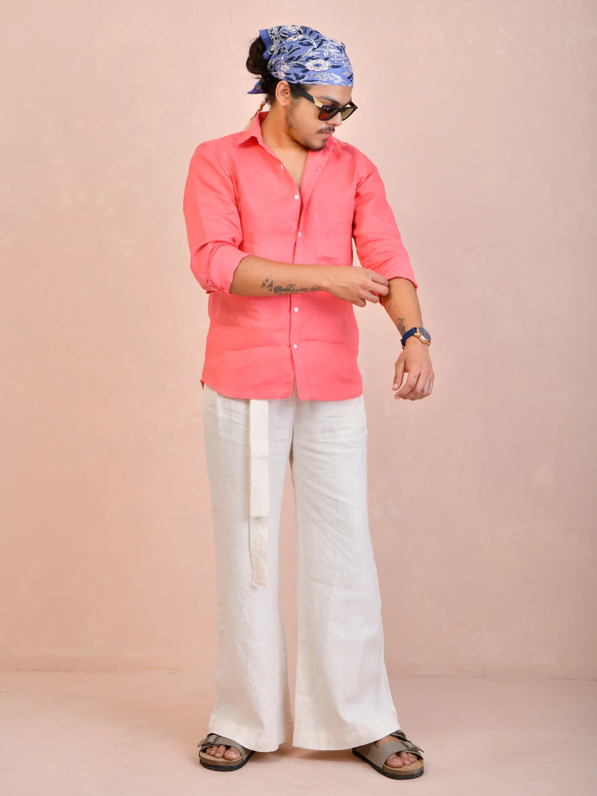 Salmon Pink Pure Linen Shirt