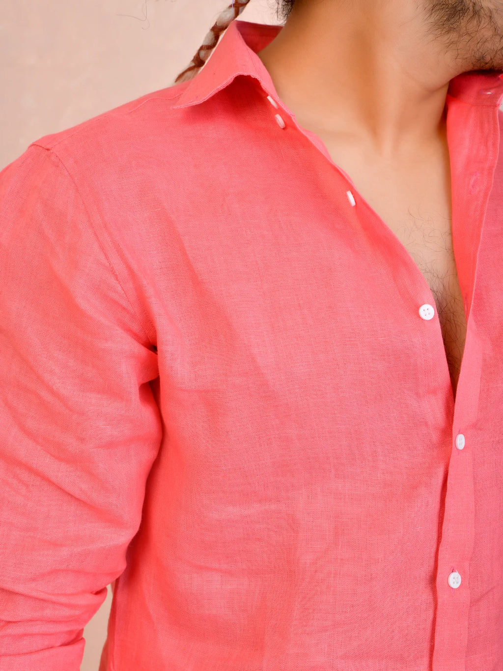 Salmon Pink Pure Linen Shirt