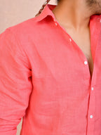 Salmon Pink Pure Linen Shirt