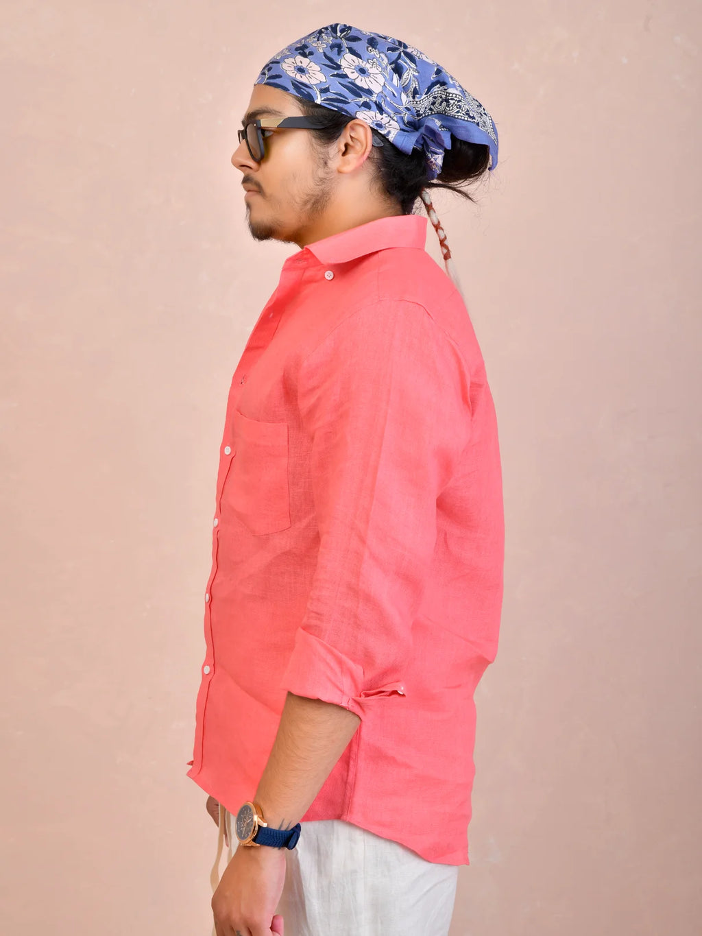 Salmon Pink Pure Linen Shirt