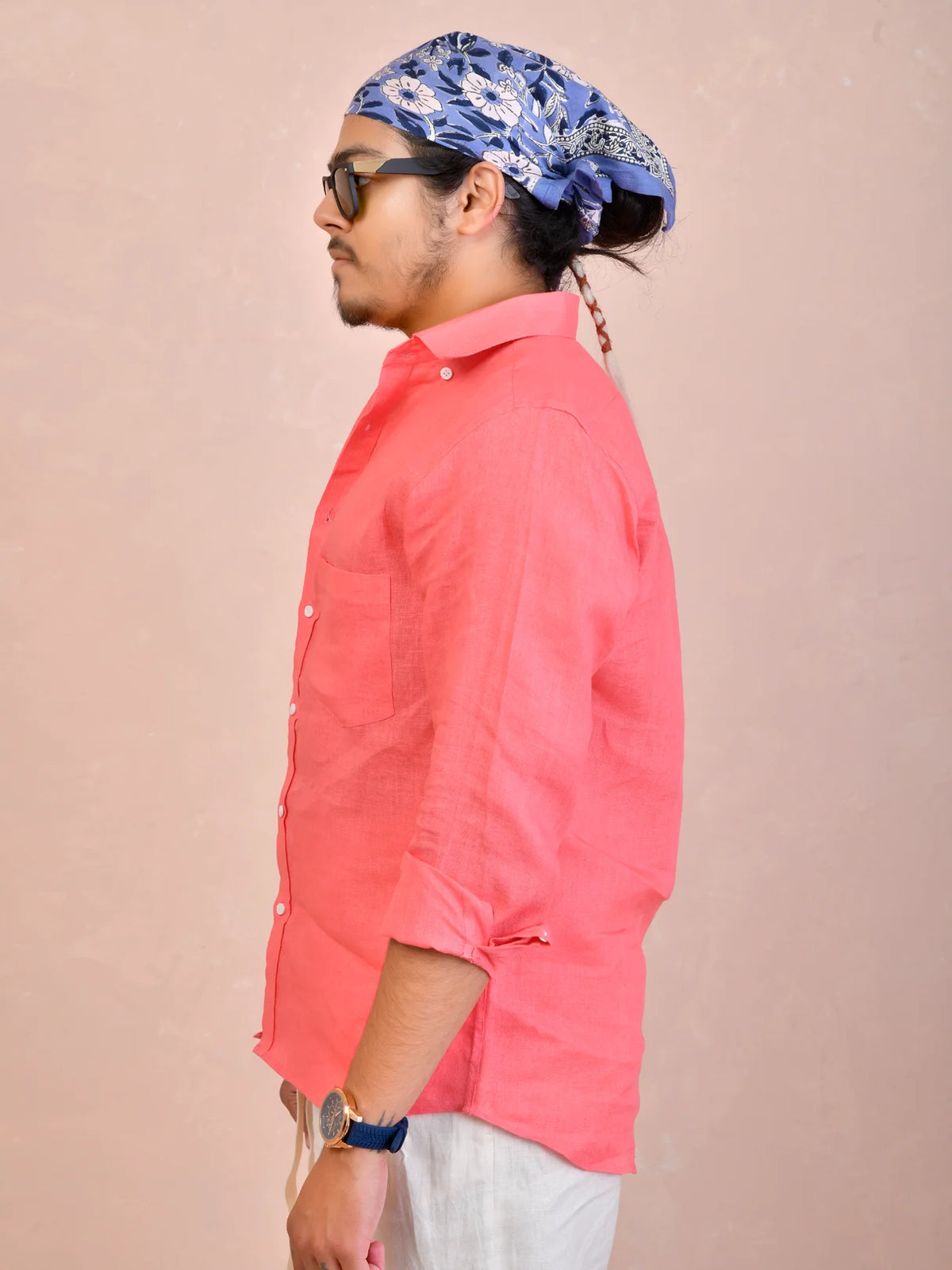 Salmon Pink Pure Linen Shirt