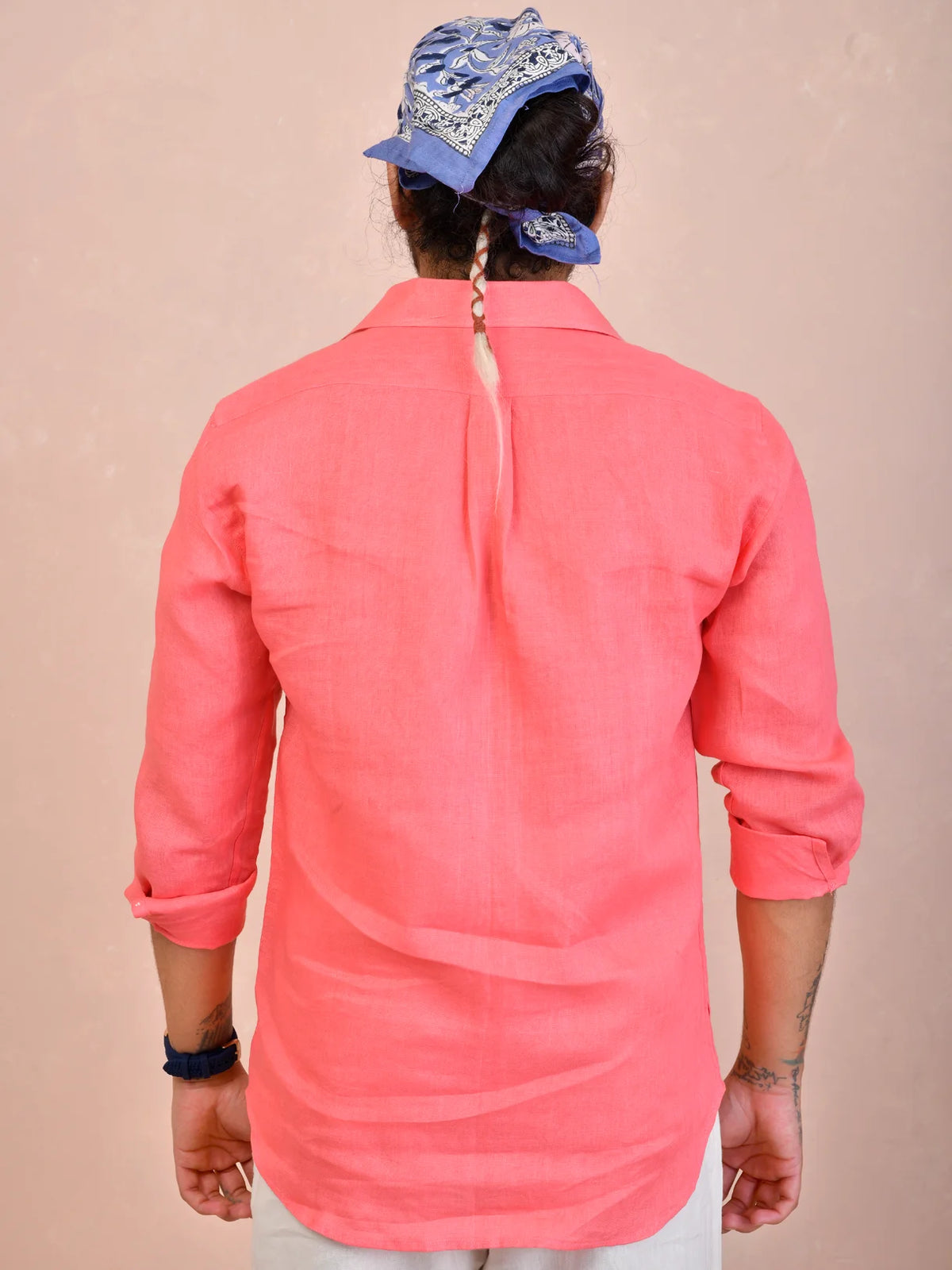 Salmon Pink Pure Linen Shirt