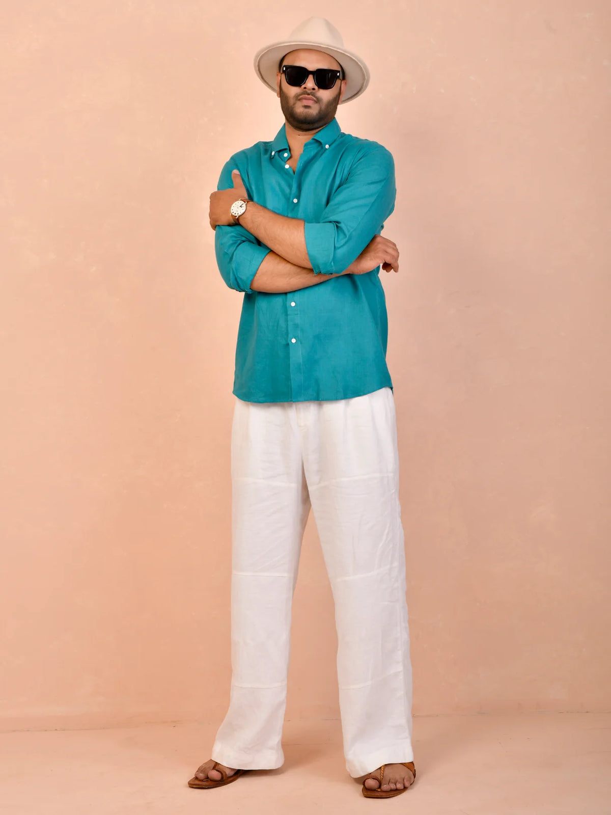 Teal Blue Pure Linen Shirt