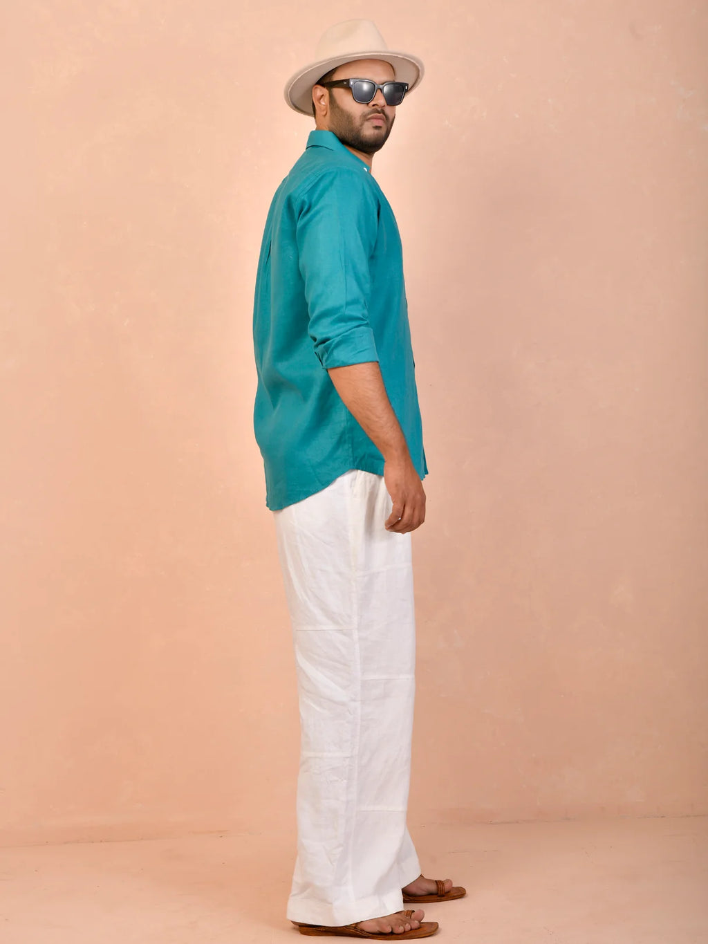 Teal Blue Pure Linen Shirt