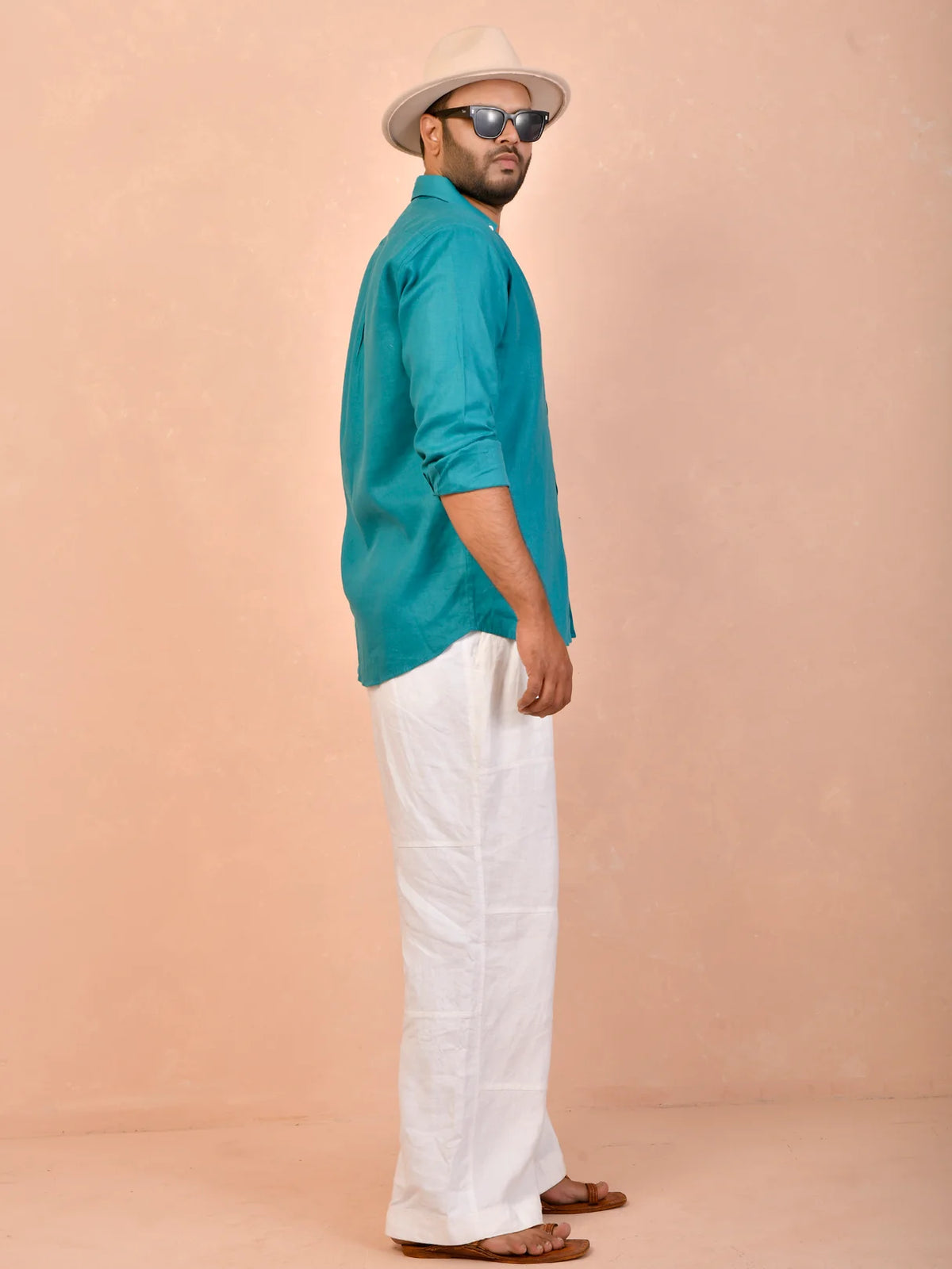 Teal Blue Pure Linen Shirt