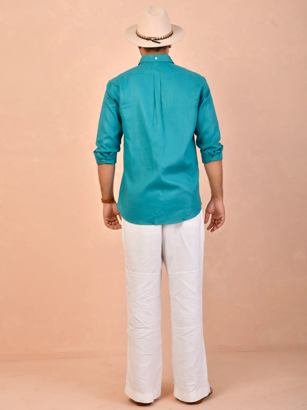 Teal Blue Pure Linen Shirt