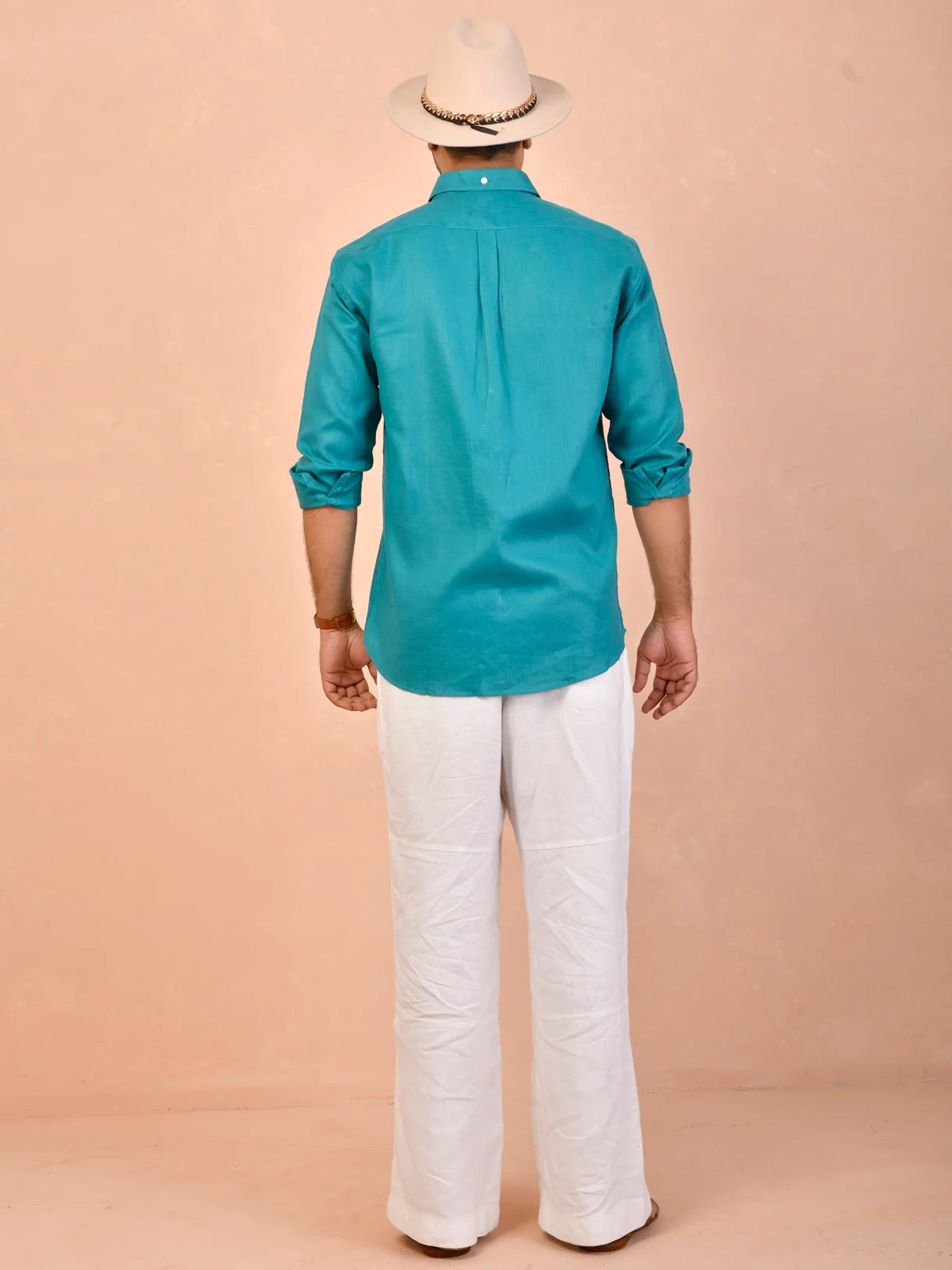 Teal Blue Pure Linen Shirt