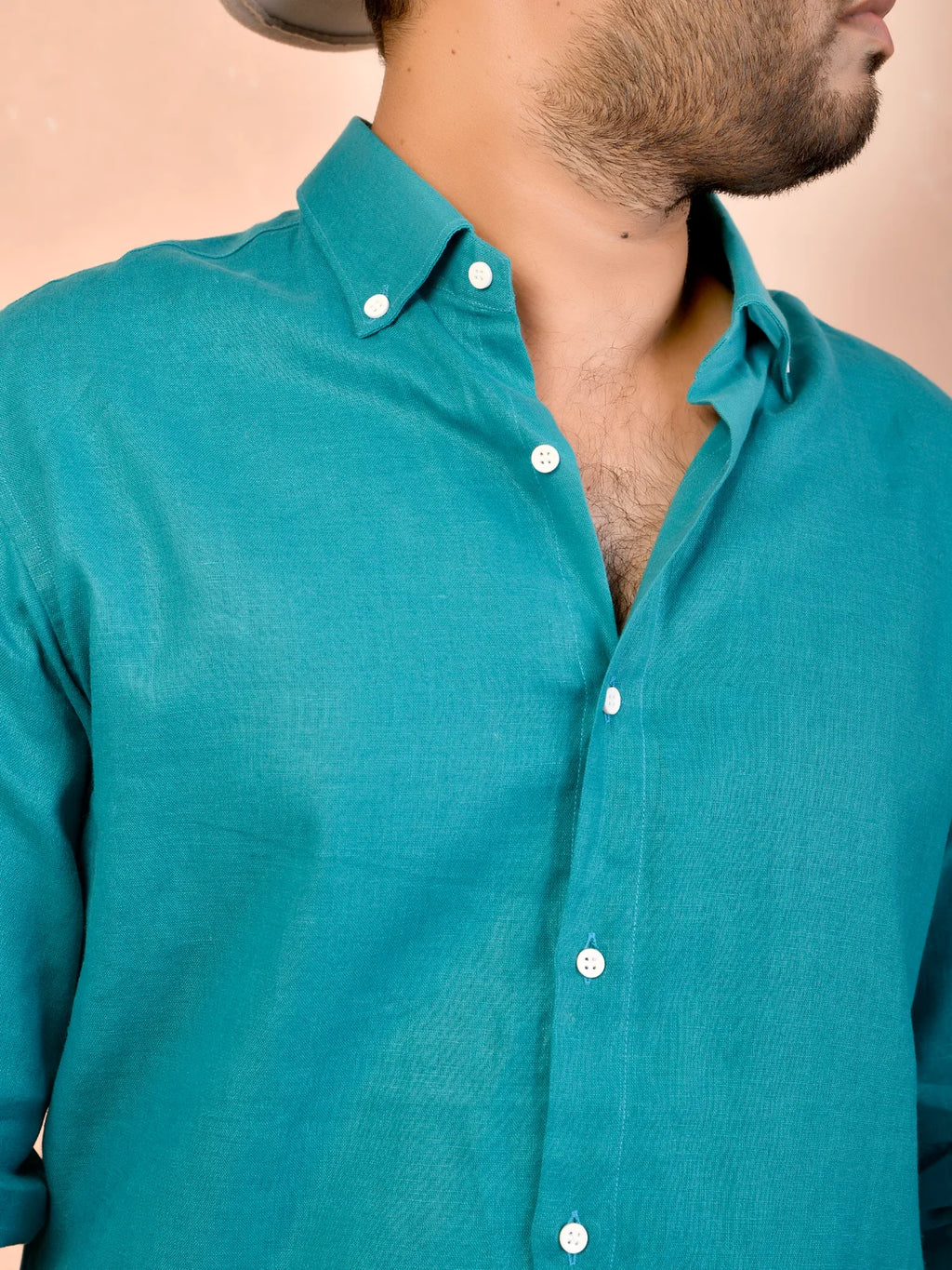 Teal Blue Pure Linen Shirt