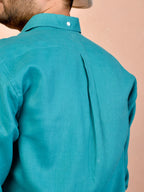 Teal Blue Pure Linen Shirt