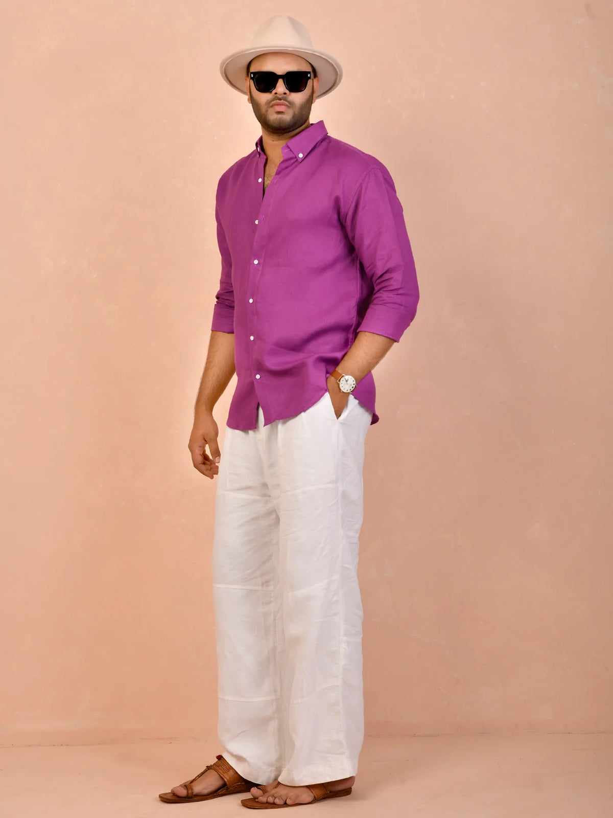 Magenta Purple Pure Linen Shirt