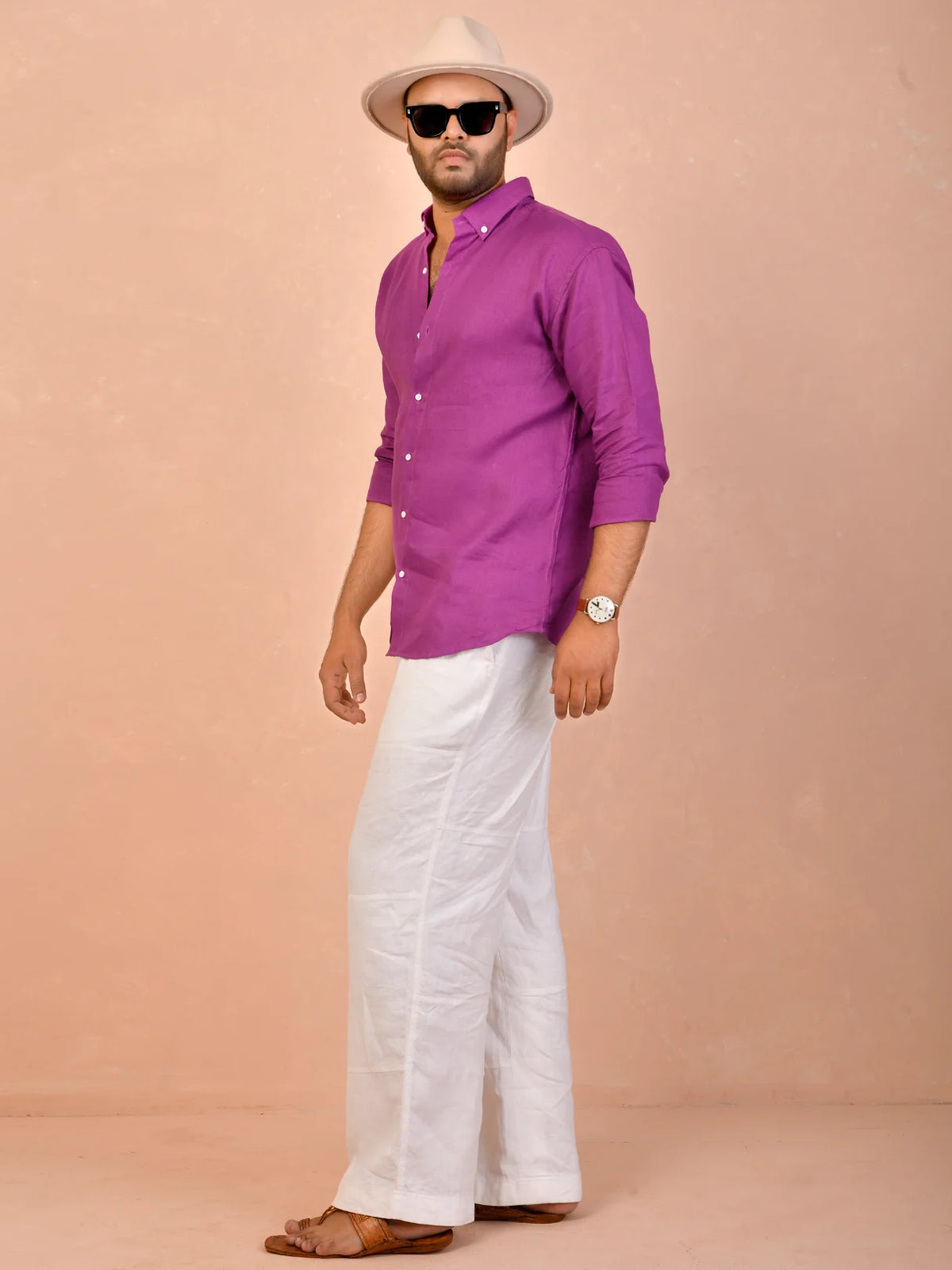 Magenta Purple Pure Linen Shirt