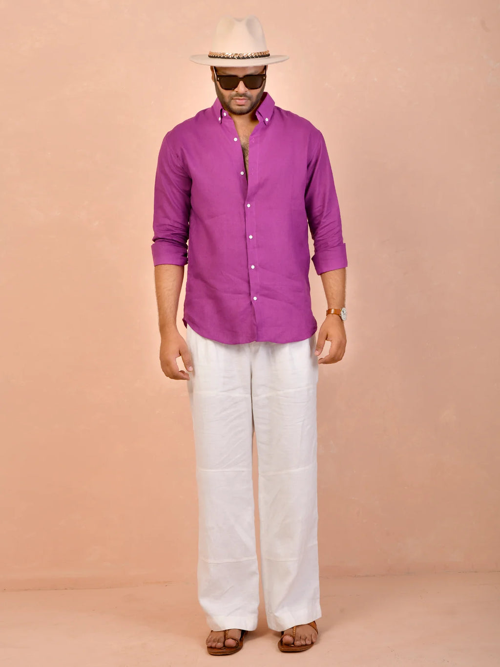 Magenta Purple Pure Linen Shirt