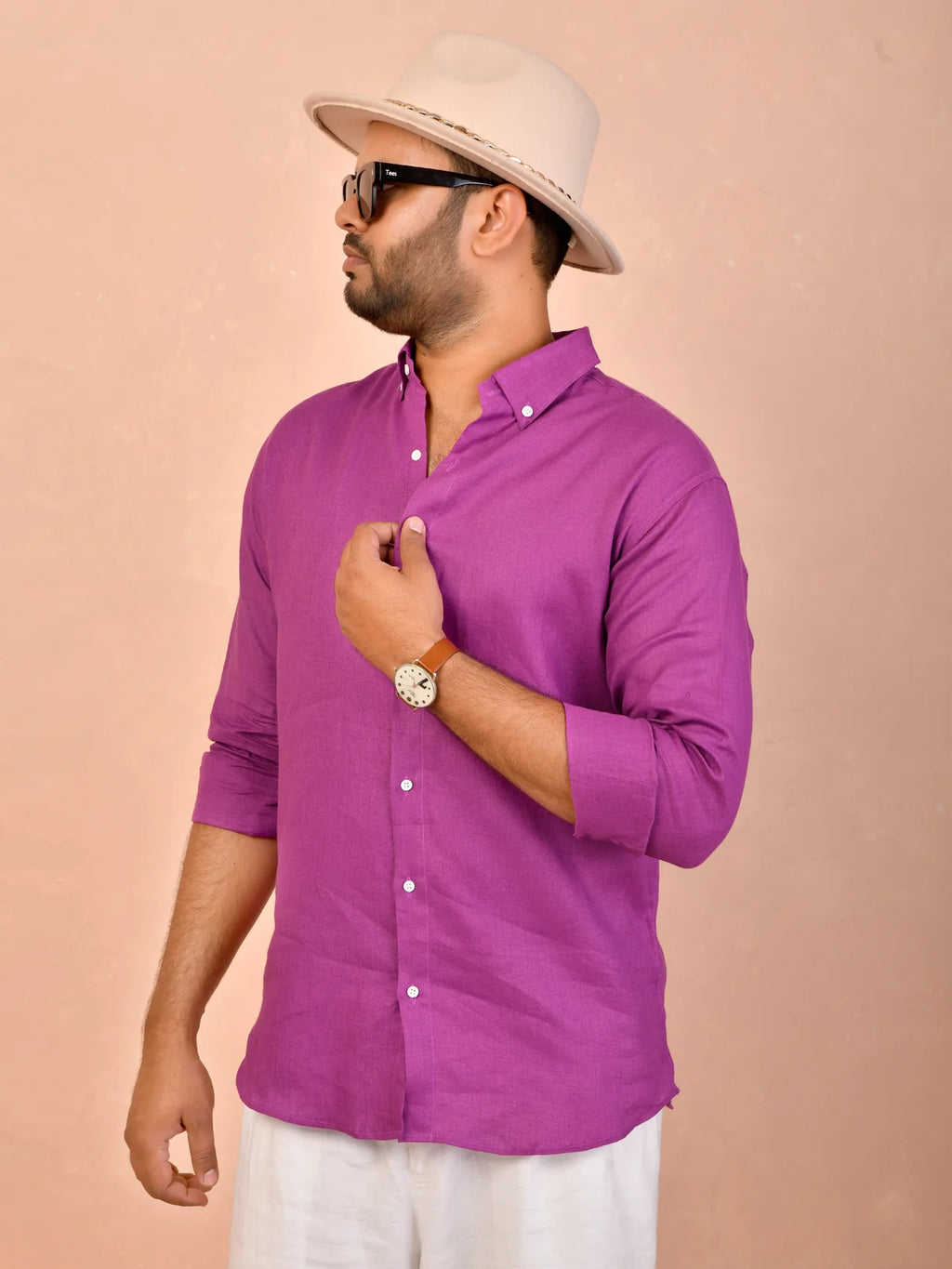 Magenta Purple Pure Linen Shirt