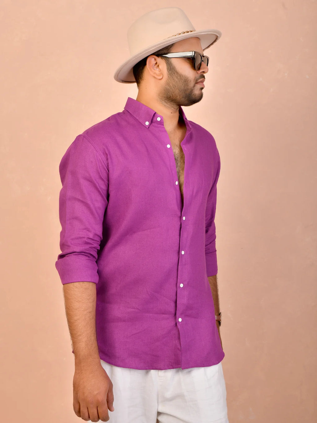 Magenta Purple Pure Linen Shirt