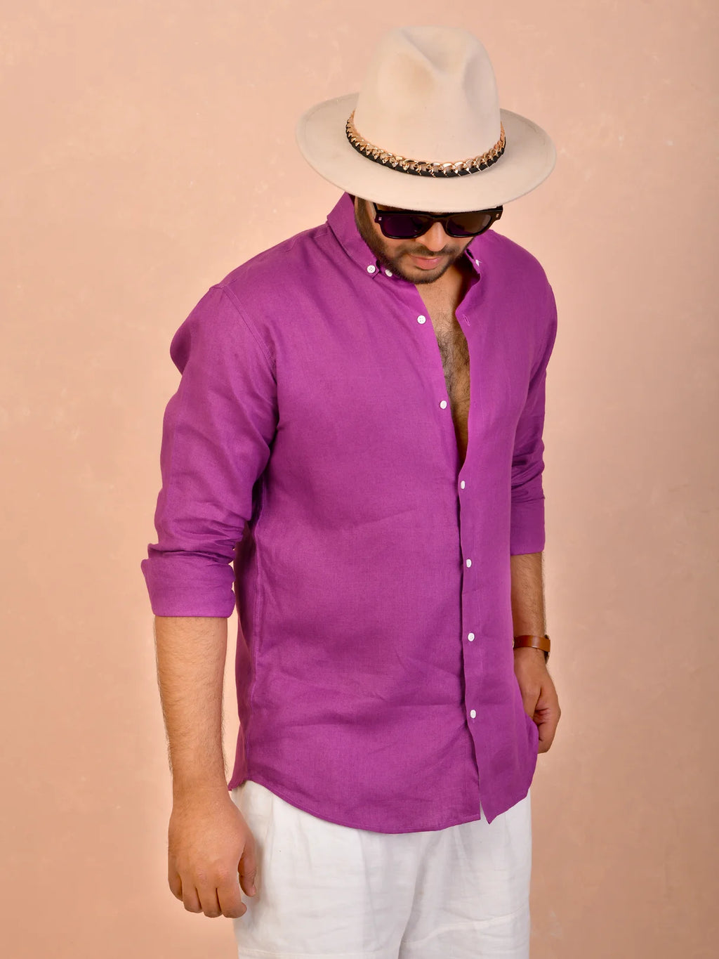 Magenta Purple Pure Linen Shirt