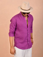 Magenta Purple Pure Linen Shirt
