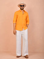Tangerine Orange Pure Linen Shirt