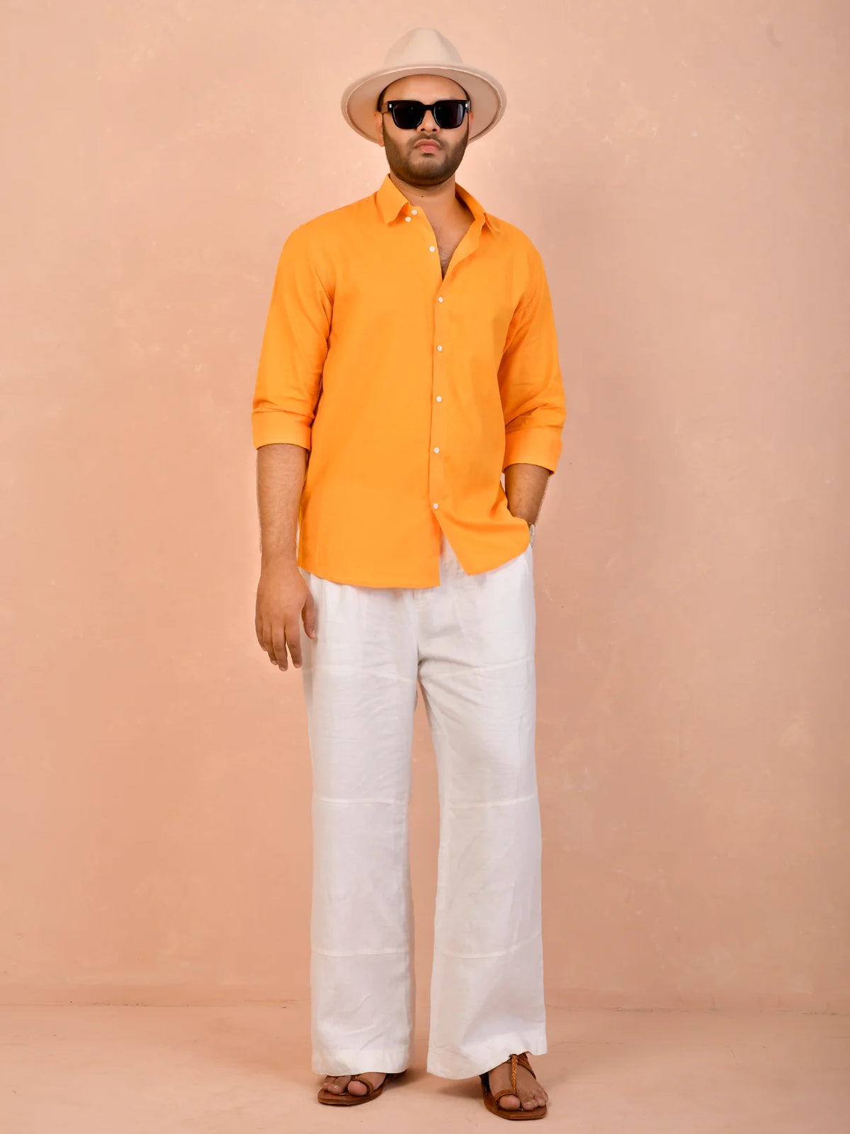 Tangerine Orange Pure Linen Shirt