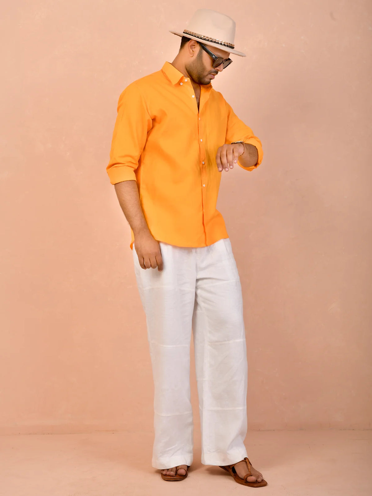 Tangerine Orange Pure Linen Shirt