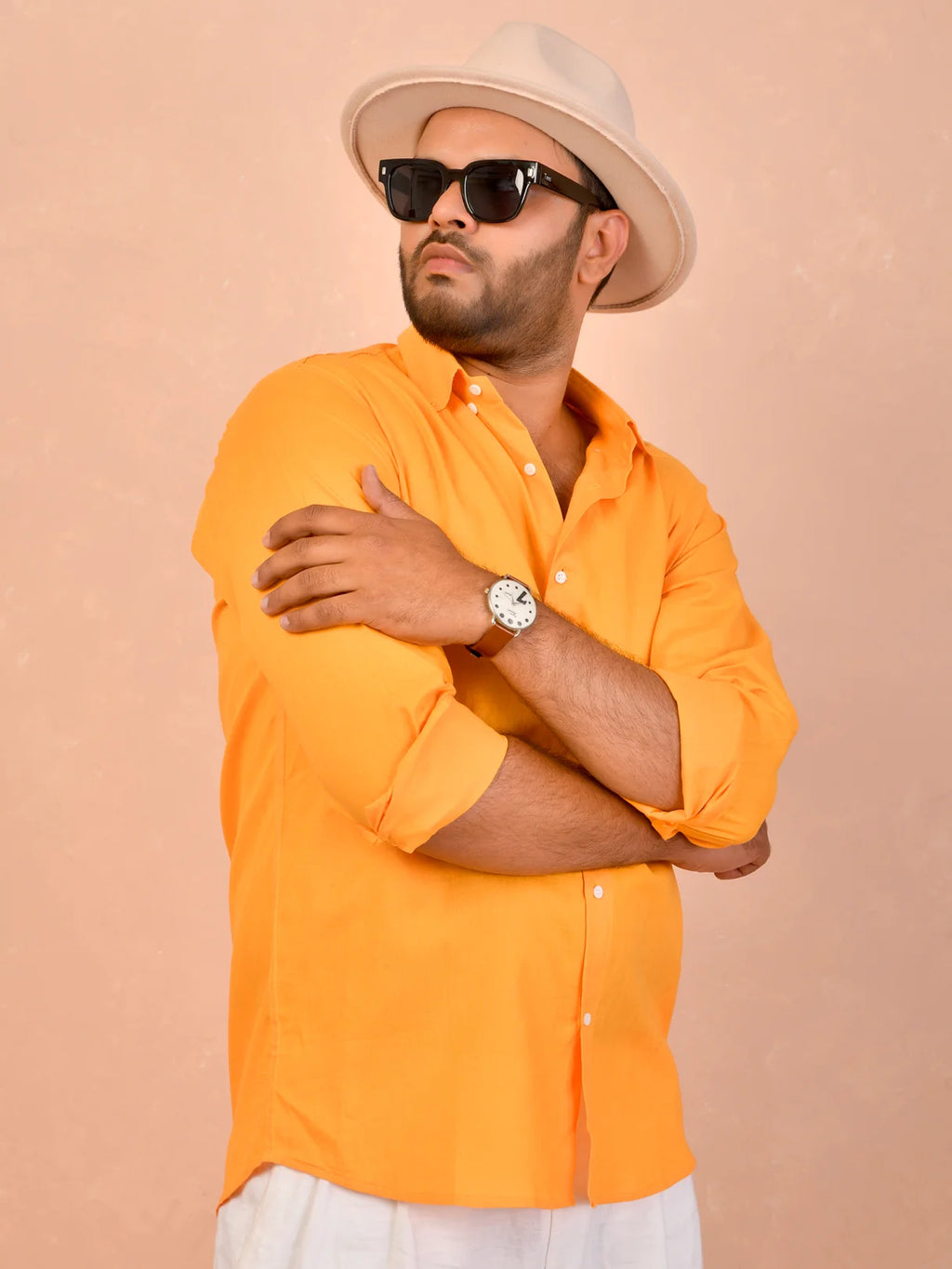 Tangerine Orange Pure Linen Shirt