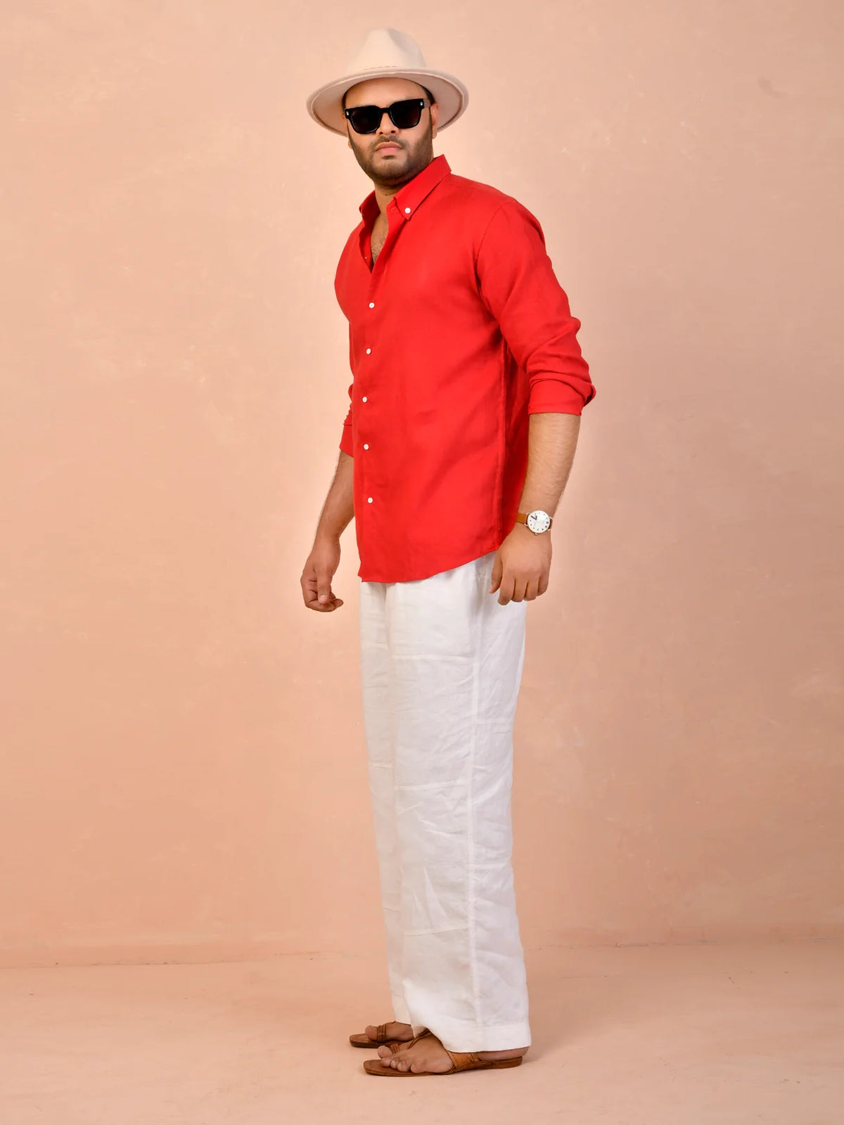 Bright Red Pure Linen Shirt