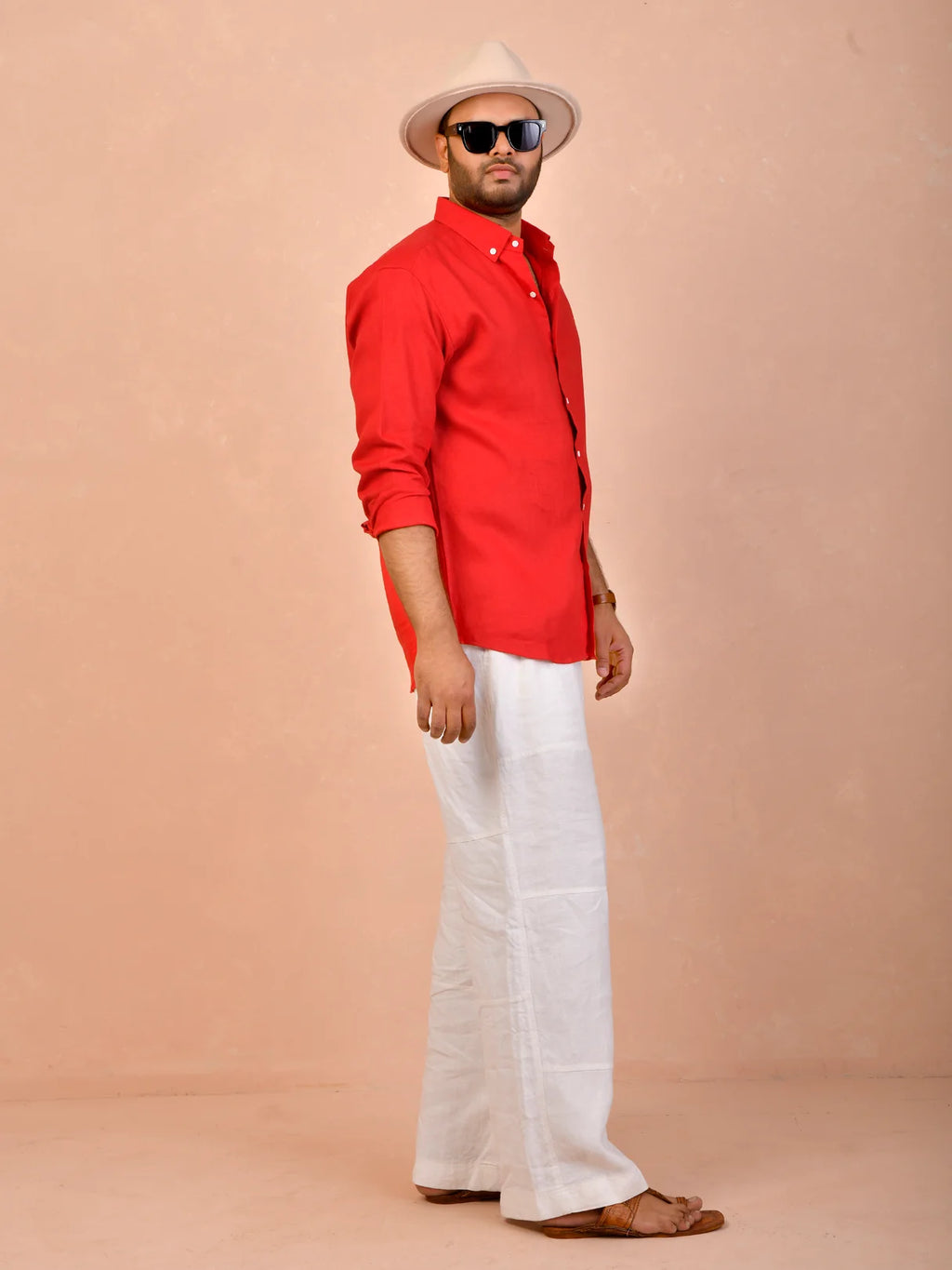 Bright Red Pure Linen Shirt