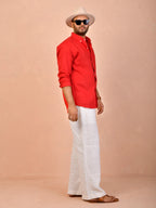 Bright Red Pure Linen Shirt