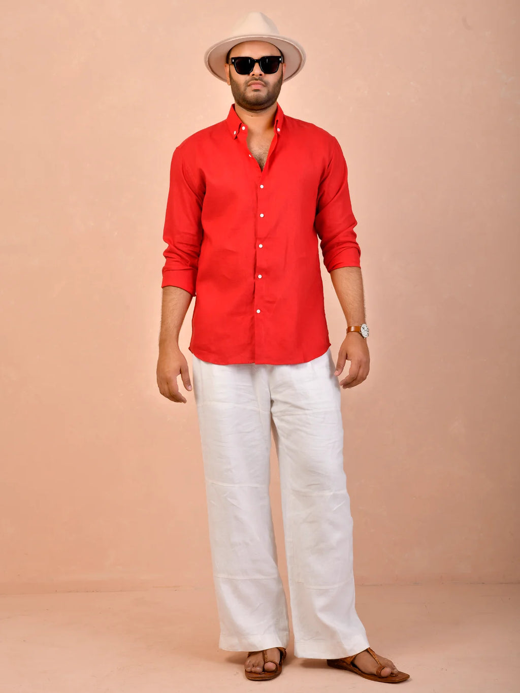 Bright Red Pure Linen Shirt
