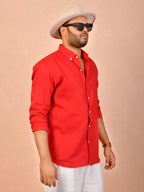 Bright Red Pure Linen Shirt