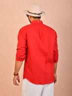 Bright Red Pure Linen Shirt