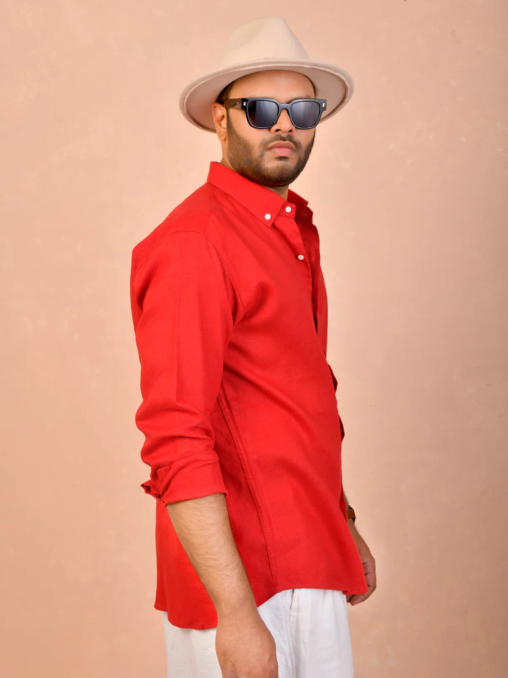 Bright Red Pure Linen Shirt