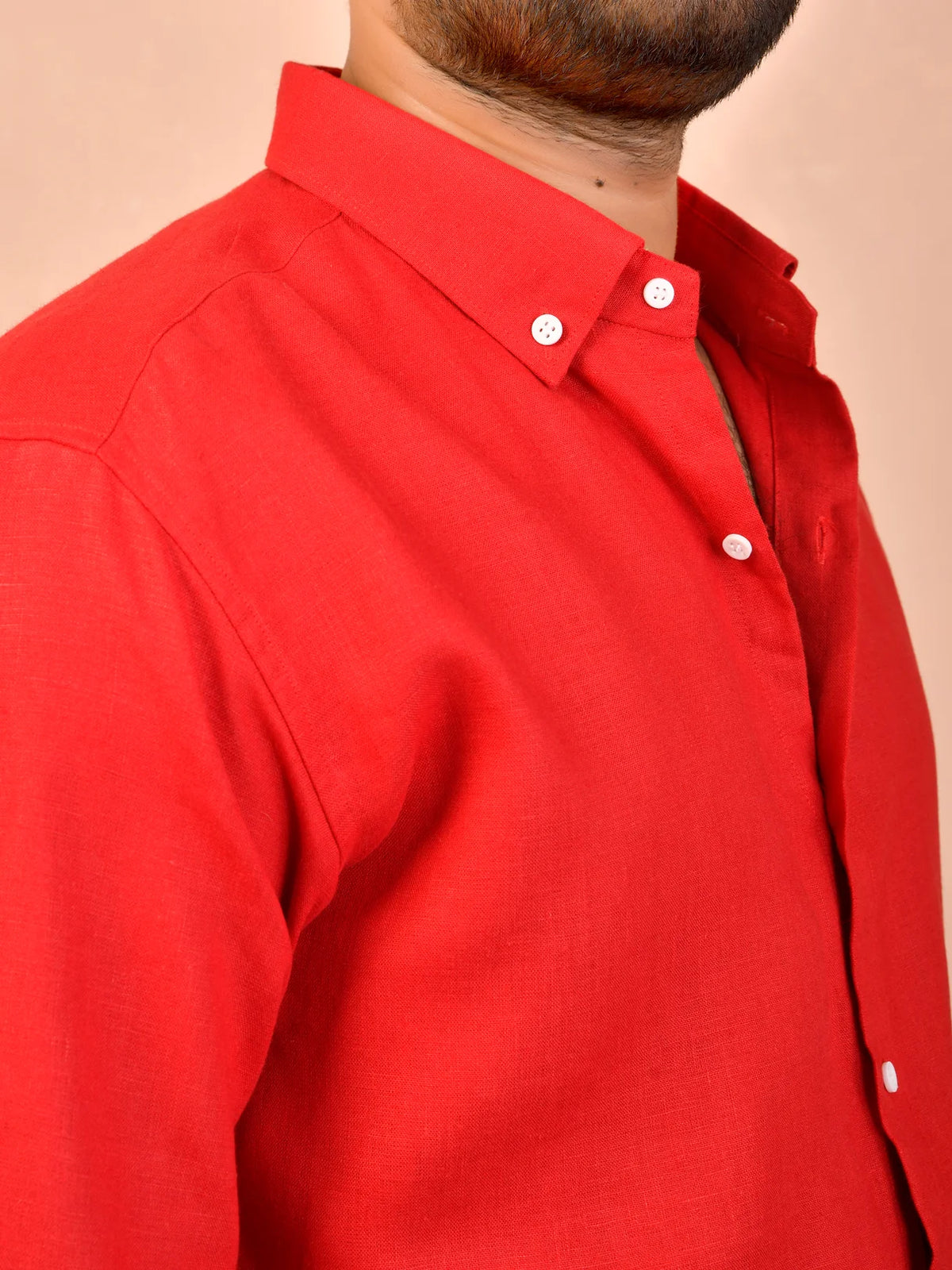 Bright Red Pure Linen Shirt